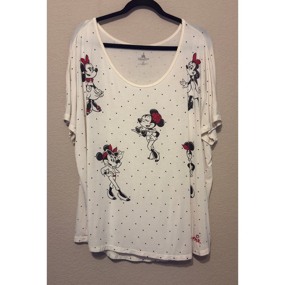 Disney Parks Minnie Mouse Polka Dot Graphic Tee Cream XXL Short Sleeve Scoop